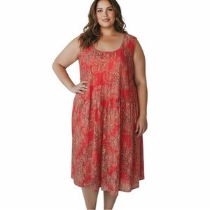 Catherine's 4X Lovely Lace Overlay Spring Summery Pink Orange Lined Dress Plus